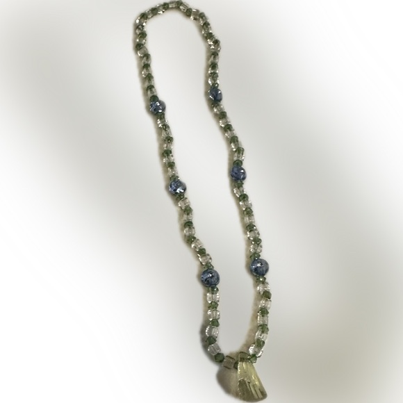 VTG GREEN BLUE CLEAR ART DECO GATSBY STYLE STRETCHY NECKLACE 16” ADULT CHILDRENS - Picture 7 of 11